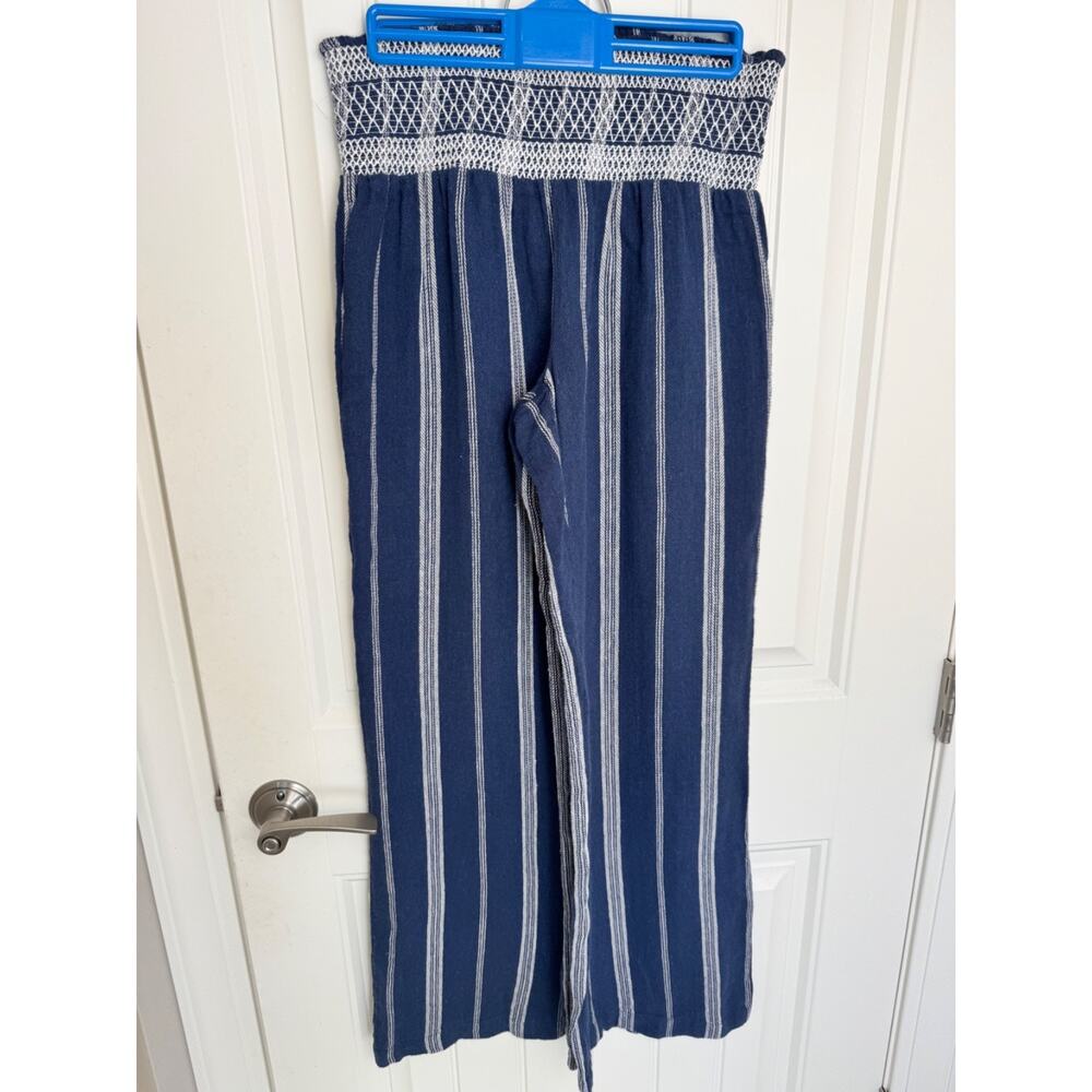 Indigo Rein Pants Womens Size Medium Blue White Striped Blend Wide Leg Smocked - Picture 5 of 10